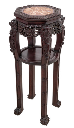 Chinese Hardwood & Marble Pedestal Table, 19th C.