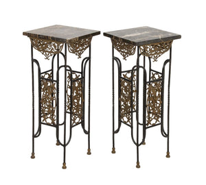 Brandt Style Wrought Iron & Marble Pedestals, Pair (9859541238067)