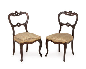 Victorian Silk Upholstered Walnut Side Chairs, 2