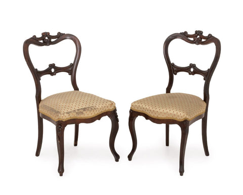 Victorian Silk Upholstered Walnut Side Chairs, 2