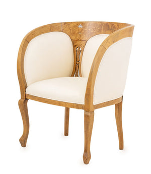 French Art Deco Marquetry and Walnut Tub Chair