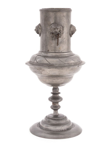 German Pewter Lion Head Motif Pokal Cup, 19th C.