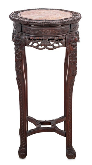 Chinese Carved Hardwood and Marble Pedestal Table (9860633067827)