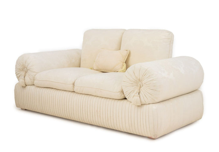 Cream Damask Upholstered Loveseat Sofa