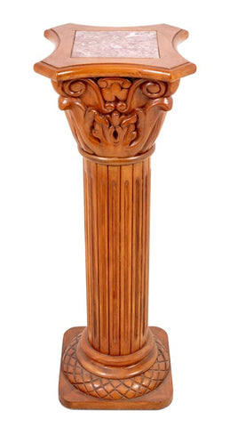 Walnut and Marble Corinthian Column Pedestal