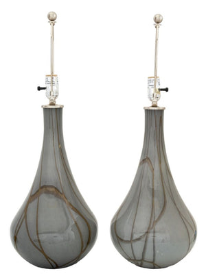 Modern Gray Glass Tear Drop Vases as Lamps, Pair (9842657034547)