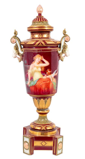 Royal Vienna Style Porcelain Covered Vase