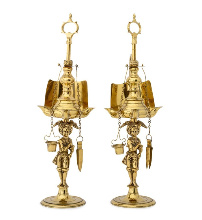 Italian Brass Lucerne Oil Lamps, Pair