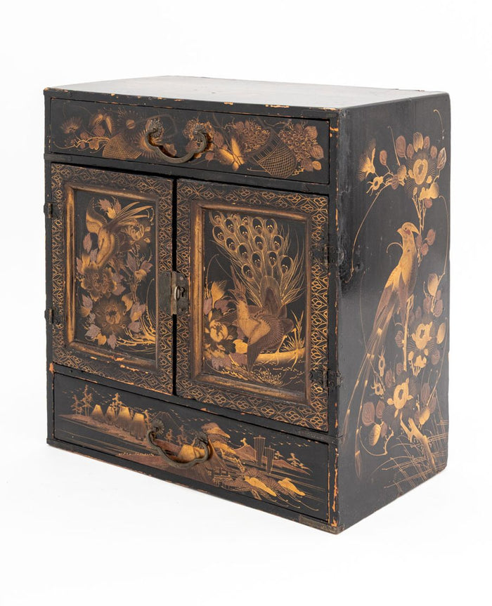 Chinese Black Lacquered Wood Jewelry Box
