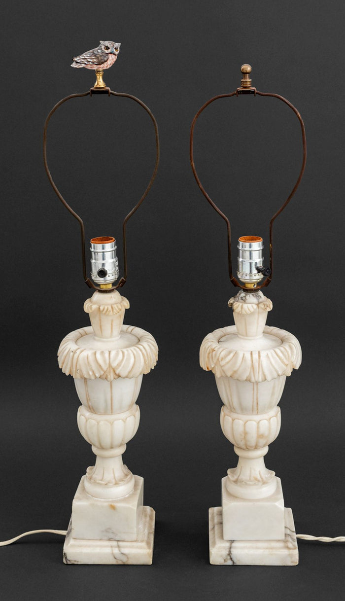 Neoclassical Style White Carrara Marble Lamps, 2