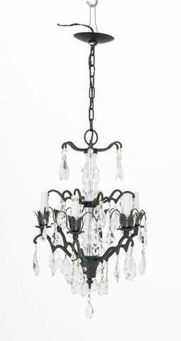 Patinated Metal and Glass Six Arm Chandelier
