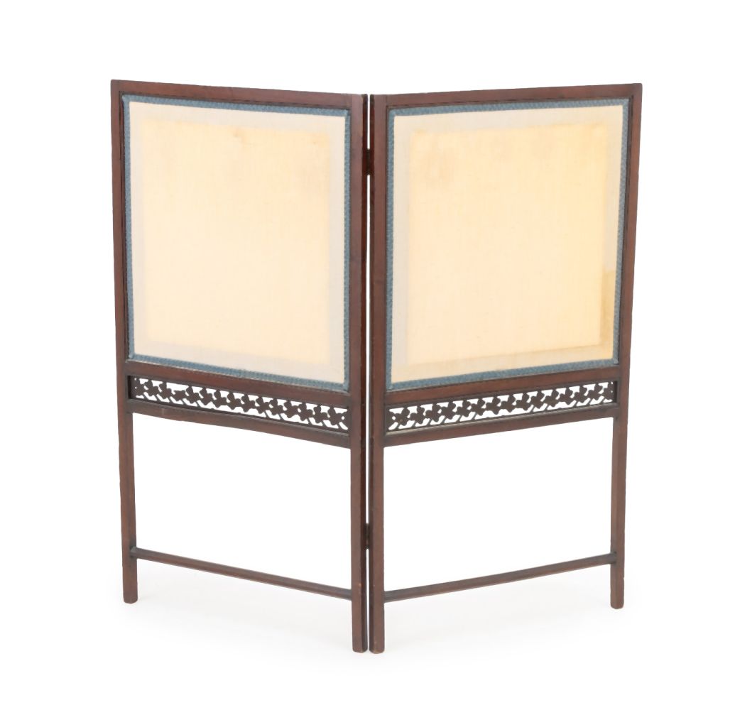 British Mahogany & Silk Two-Panel Folding Screen – Showplace