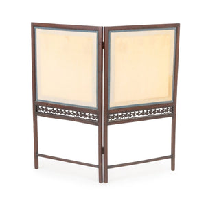 British Mahogany & Silk Two-Panel Folding Screen