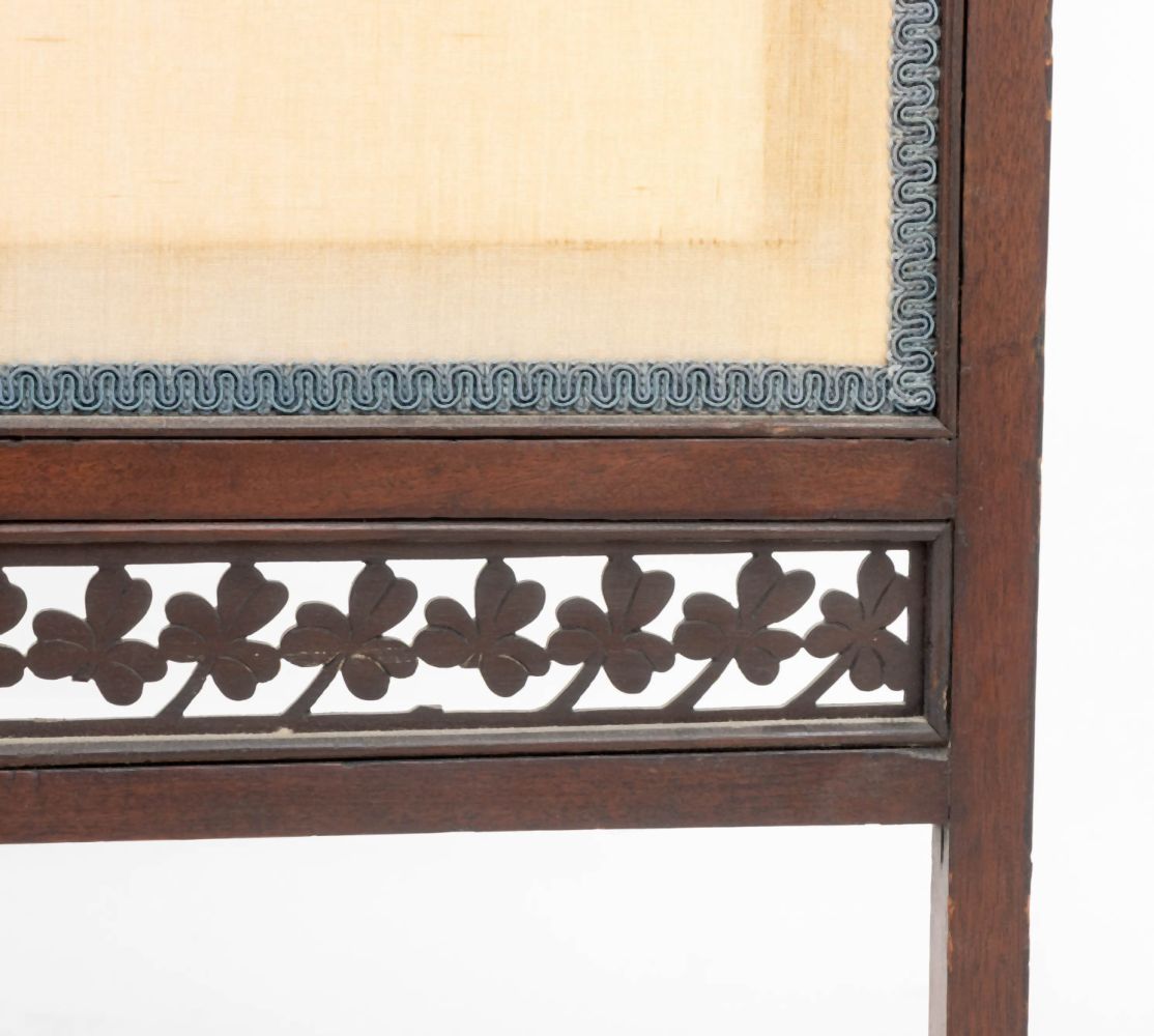 British Mahogany & Silk Two-Panel Folding Screen – Showplace