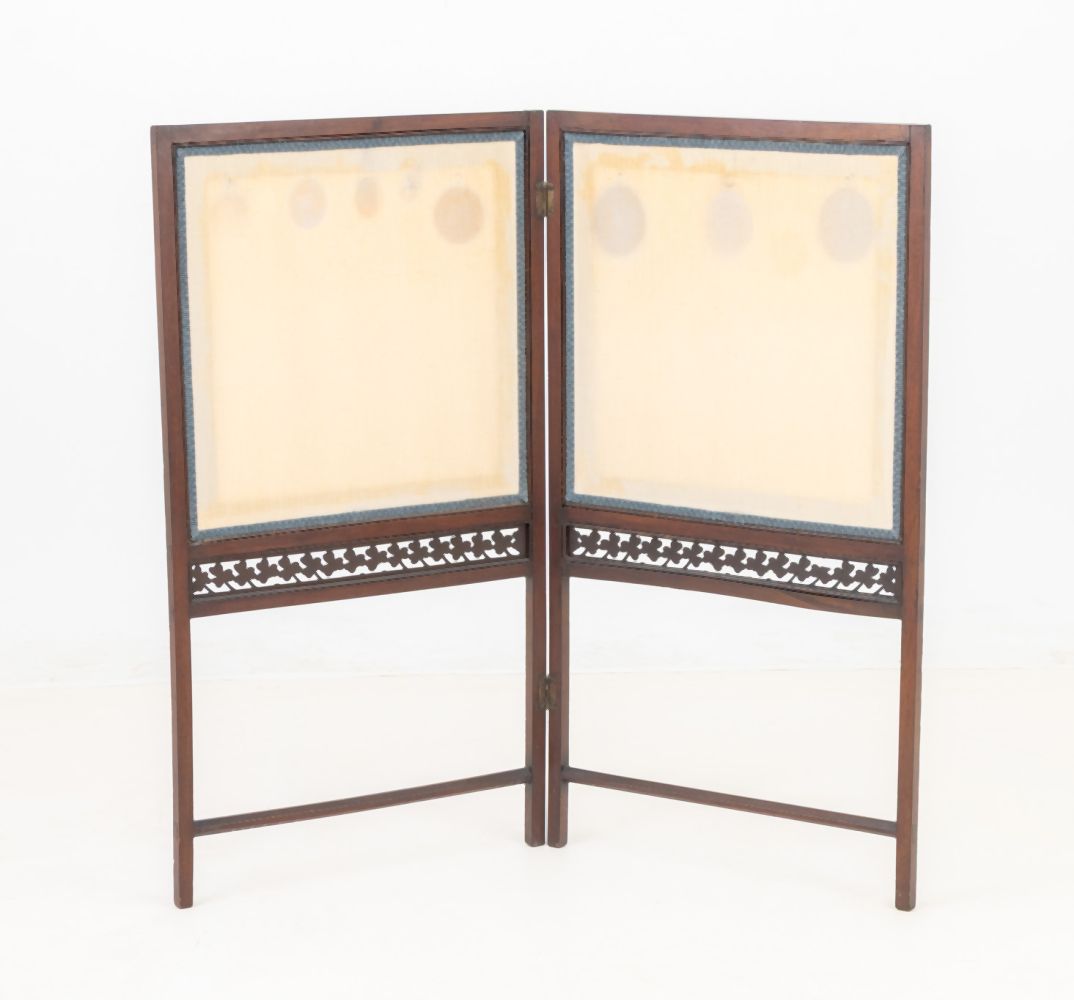 British Mahogany & Silk Two-Panel Folding Screen – Showplace
