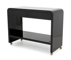 Modern Black Lacquered Waterfall Bar Cart