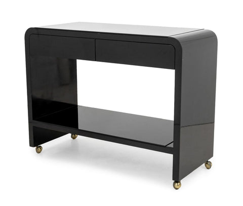Modern Black Lacquered Waterfall Bar Cart