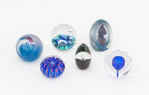 Encased Bubble Art Glass Paperweights, 6