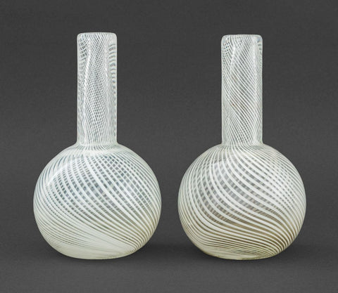 Venini Style Clear Glass Bottle Vases, Pair