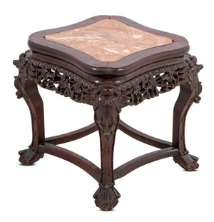 Chinese Hardwood and Marble Low Pedestal Table