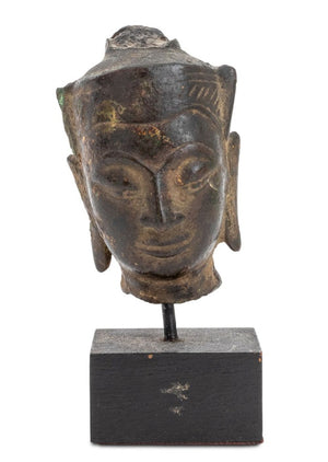 Thai Patinated Metal Buddha Head in Headdress