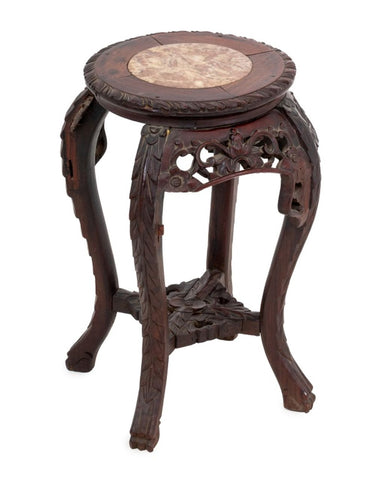 Chinese Marble Inset Rosewood Pedestal Table