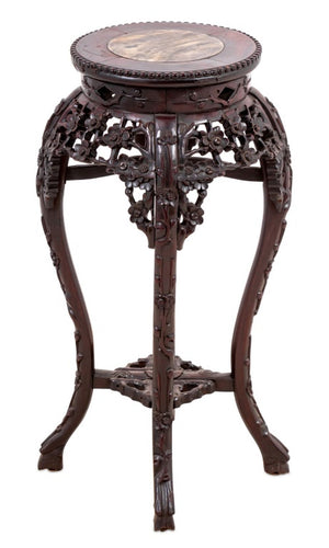 Chinese Hardwood and Marble Pedestal Table (9856005964083)