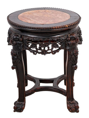 Chinese Hardwood and Marble Low Pedestal Table (9856009109811)