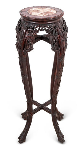 Chinese Carved Hardwood and Marble Pedestal