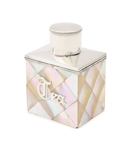 Victorian Silver Mounted Mother-of-Pearl Tea Caddy