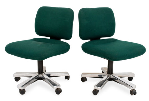 Knoll Green Upholstered Swivel Office Chairs, Pair