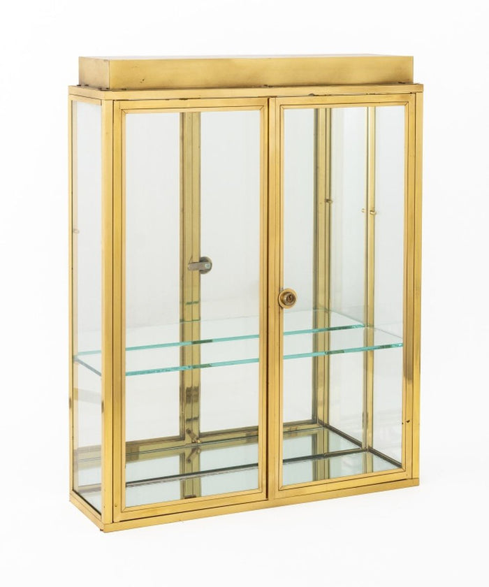 Modern Illuminated Brass and Glass Display Cabinet
