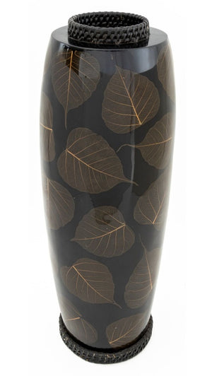 Japanese Black Lacquered and Pressed Leaf Vase (9856037126451)