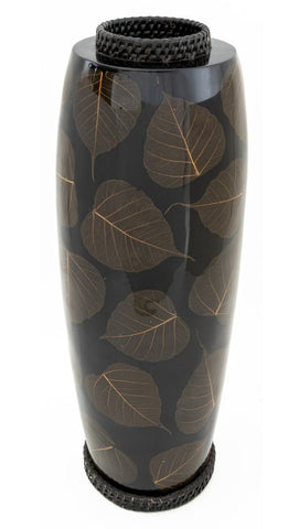 Japanese Black Lacquered and Pressed Leaf Vase