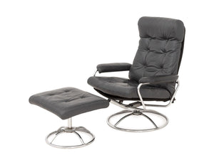 Ekornes Gray Leather Lounge Chair and Ottoman