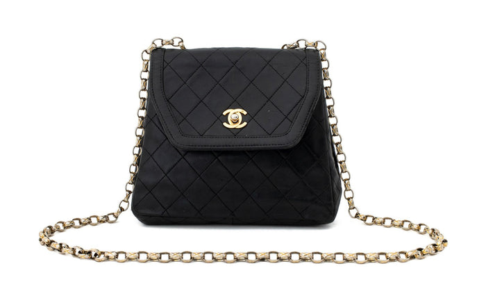 Chanel Quilted Black Leather Trapeze Shoulder Bag