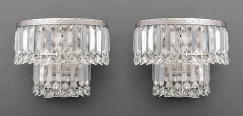 Chrome and Crystal Two-Tier Wall Sconces, Pair