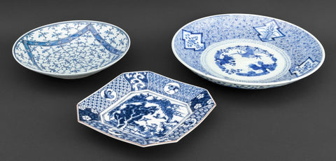 Japanese Blue & White Porcelain Bowls, 3