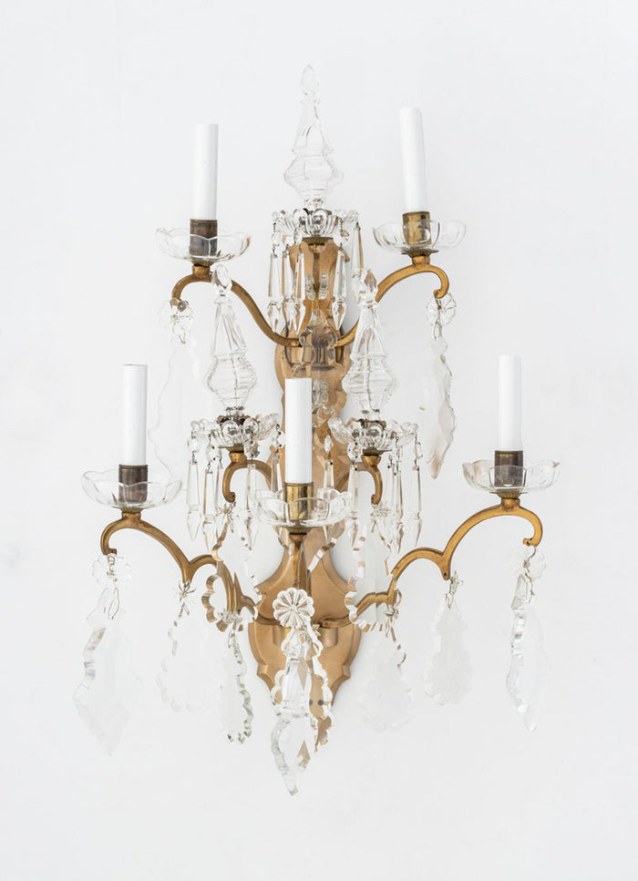Louis XV Style Crystal Drop Pendant Wall Sconce