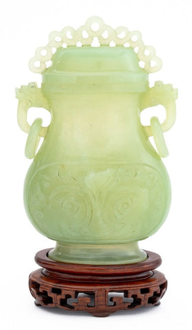 Chinese Carved Jade Covered Hu Vase