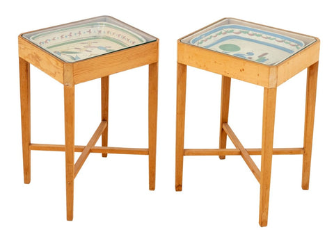 Mexican Ceramic Dish Inset Side Tables, Pair