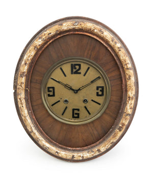 French Art Deco Oval Mahogany and Brass Wall Clock
