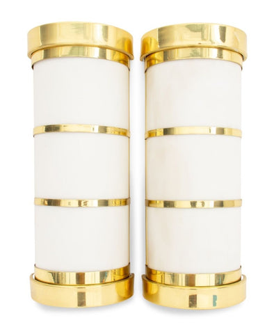 Acrylic Shade Brass Mounted Wall Sconces, Pair