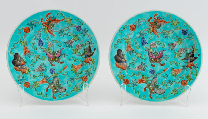Chinese Export Butterfly Motif Turquoise Plates, 2
