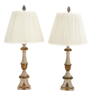 Gilt & Painted Wood Candlestick Lamps, Pair (9843616121139)
