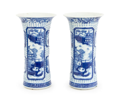 Chinese Blue and White Porcelain Vases, Pair