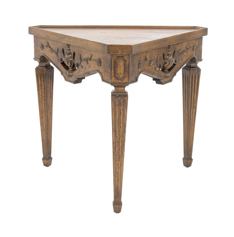 French Provincial Style Triangular Walnut Table