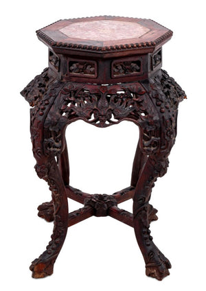 Chinese Hardwood and Marble Pedestal Table (9808500818227)