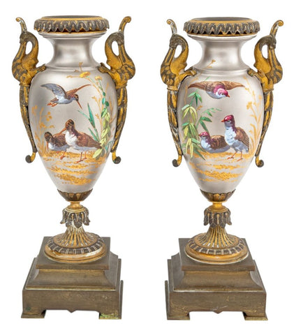 Paris Porcelain Brass Mounted Vases, 19th C.