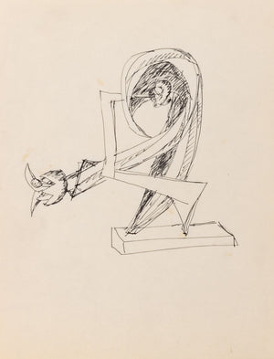 Seymour Lipton Sculpture Study Sketch Ink on Paper
